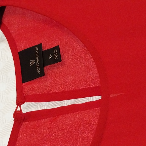 Worthington red blouse, side tie, fluted sleeves size XL - Picture 2 of 10